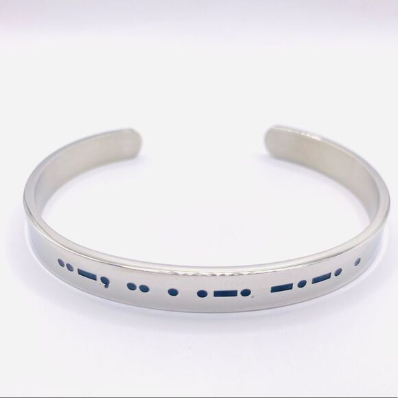 Minimalist Morse code fierce message cuff bracelet - Picture 3 of 4